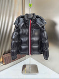 Men’s Rainbow Stripe Glossy Puffer Jacket – 2026 Winter Collection