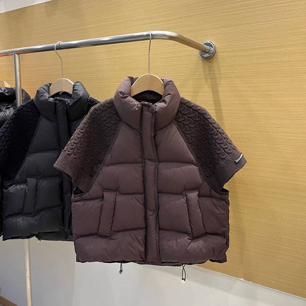 2026 Women’s Short Puffer Vest with Knit Sleeves