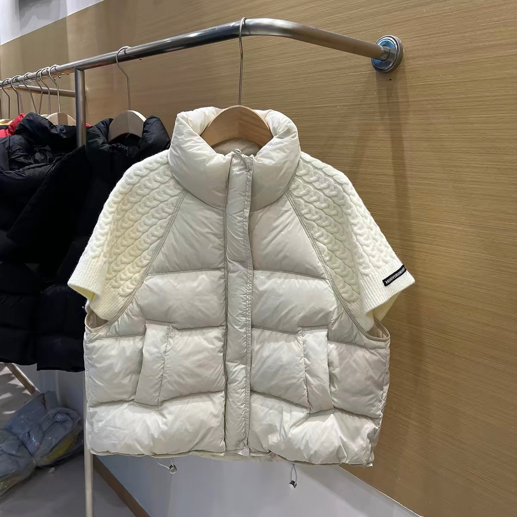2026 Women’s Short Puffer Vest with Knit Sleeves